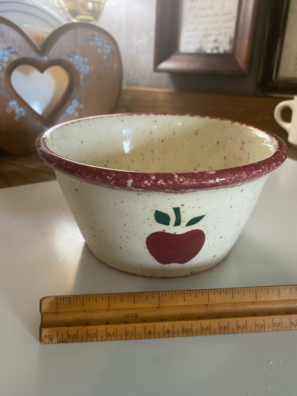 Speckled Cream Apple Ceramic Bowl with Red Rim
